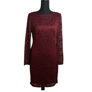 Chaps size 6 lined lace burgundy dress. Great for the holidays.